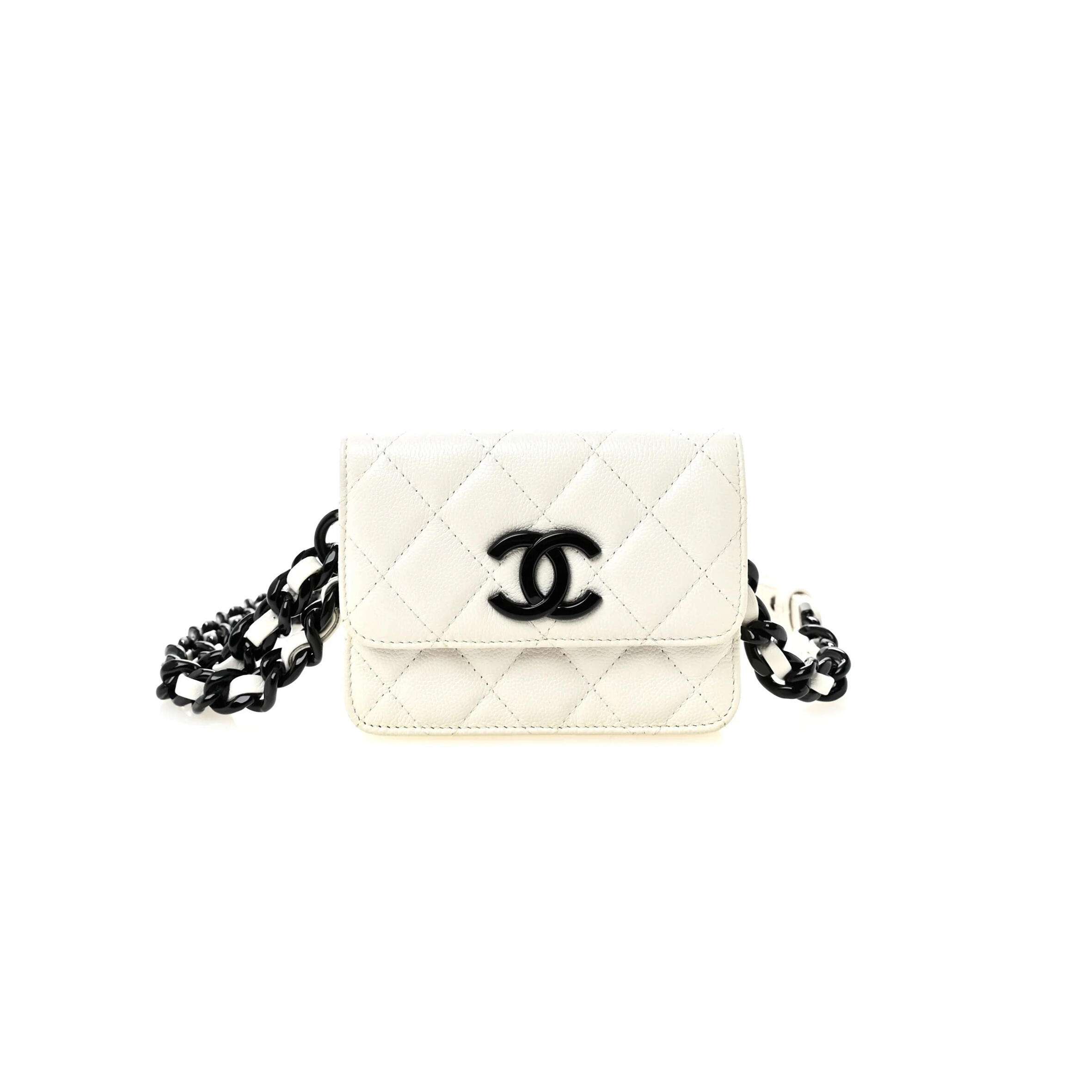 Ch**el caviar quilted my everything belt flap card holder white (12*9*3cm)
